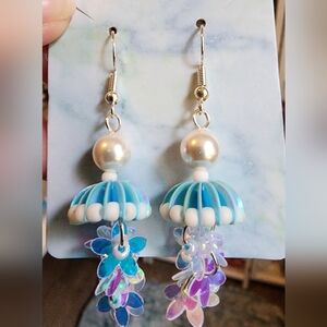 Elegant Blue and Silver Umbrella Earrings
